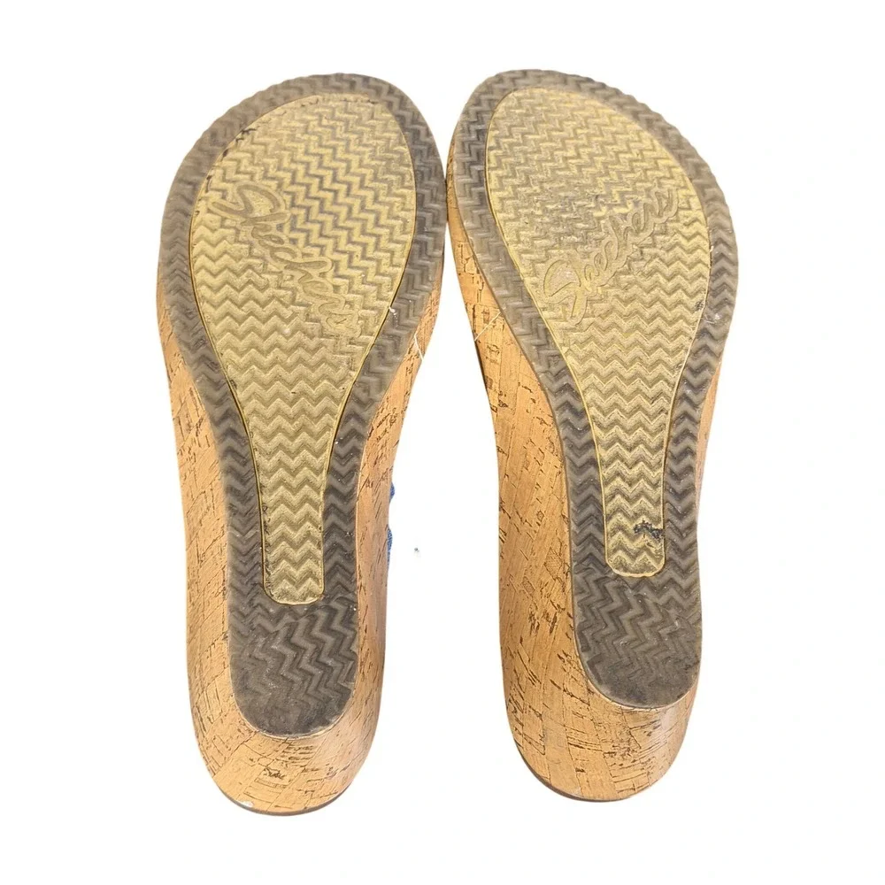 Skechers Cali Rumblers Wedge Sandals Womens‎ 8 Blue Denim Metallic Strappy Cork